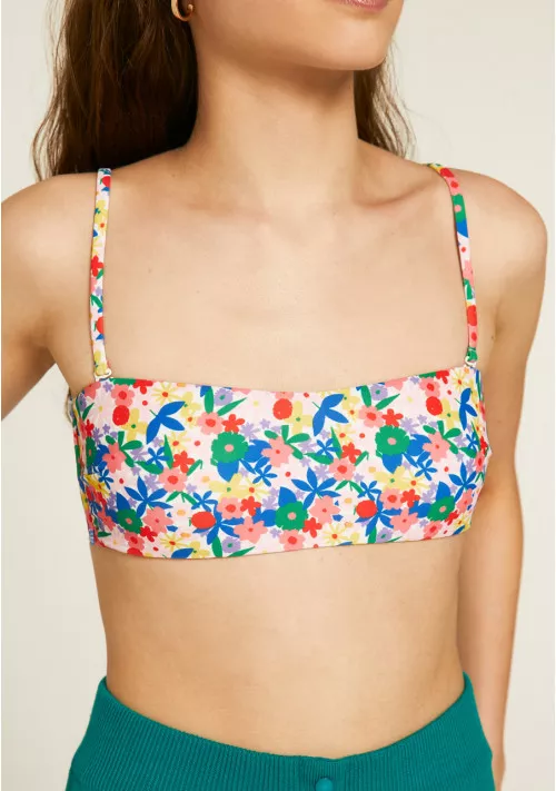 Sujetador de bikini bandeau con estampado floral multicolor