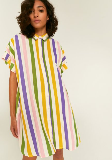 Vestido camisa corto con rayas de colores
