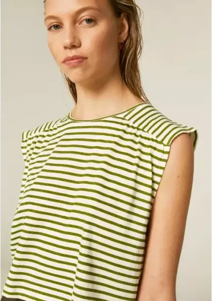 Camiseta de manga caída con estampado de rayas bicolor verdes