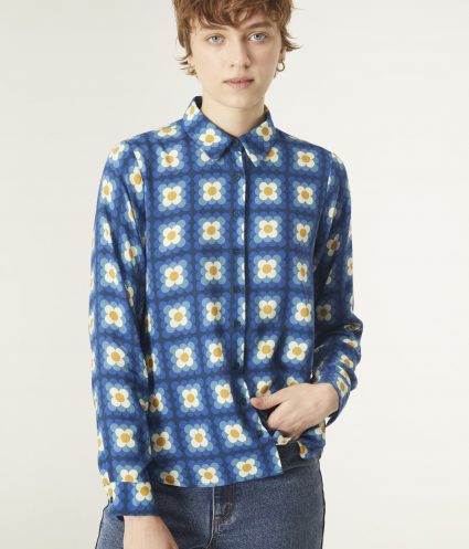 Camisa de manga larga con estampado floral de crochet en viscosa