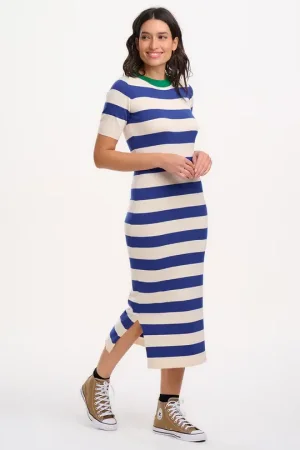 Vestido midi de punto rayas azules