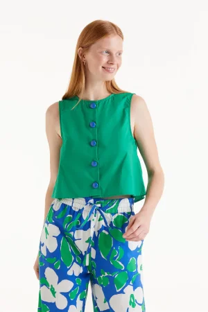 Top verde botones azules