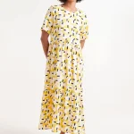 Vestido midi geométrico amarillo