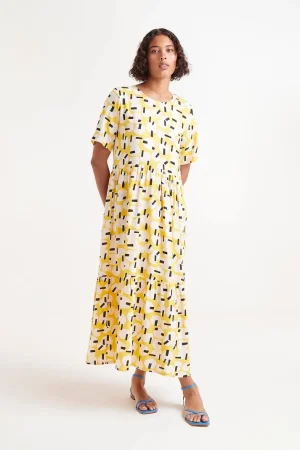 Vestido midi geométrico amarillo