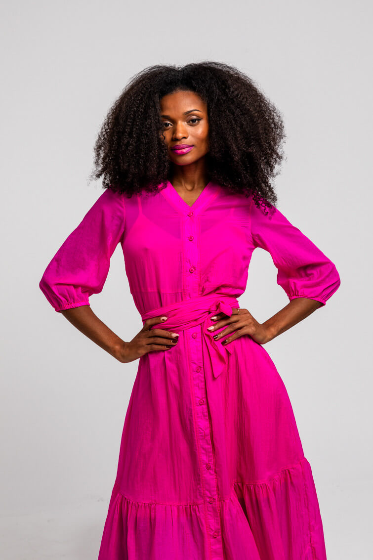 Vestido midi camisero fucsia