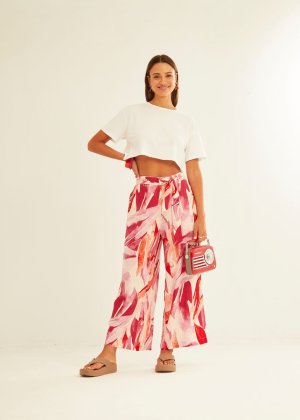 Pantalón hojas rosa