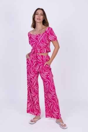 Pantalón hojas rosa