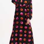 Vestido midi lunares fucsia y naranja