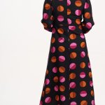 Vestido midi lunares fucsia y naranja