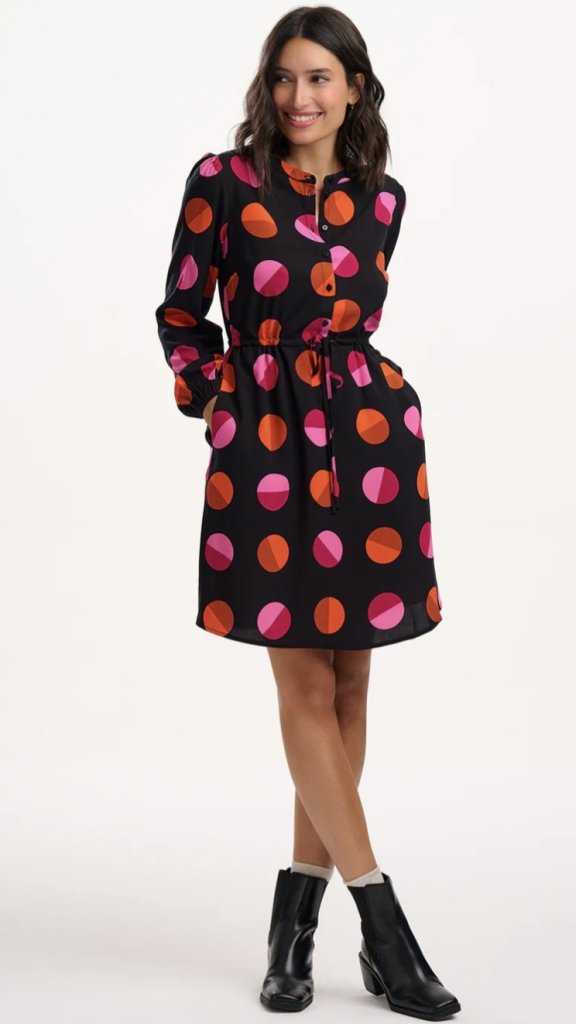 Vestido corto lunares fucsia y naranja