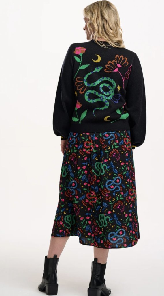 Falda midi flores y serpientes