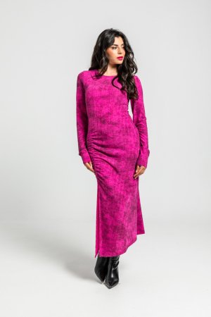 Vestido drapeado fucsia