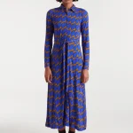 Vestido largo estampado azul/mostaza