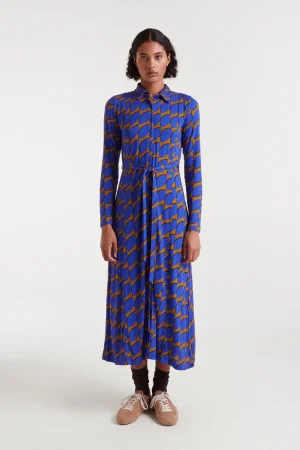 Vestido largo estampado azul/mostaza Vestido largo estampado azul/mostaza