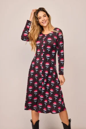 Vestido midi flor rosa