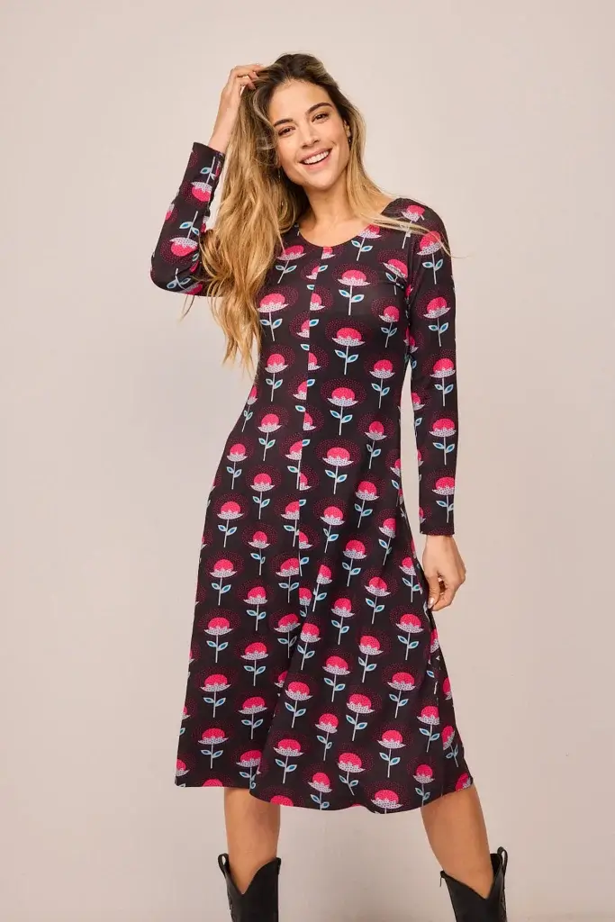Vestido midi flor rosa