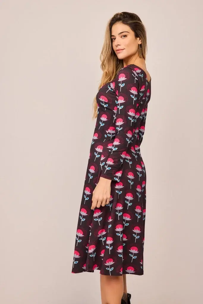 Vestido midi flor rosa