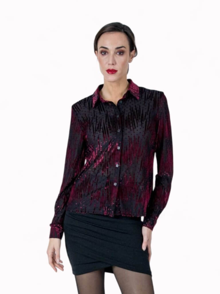 Camisa gasa negra/burdeos