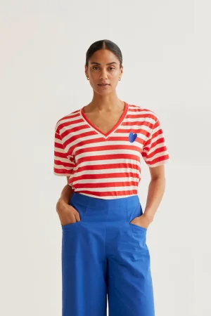 Camiseta rayas corazón bordado