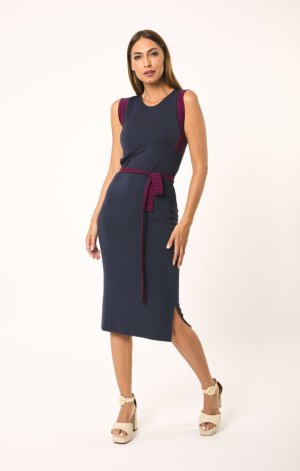 Vestido recto azul midi