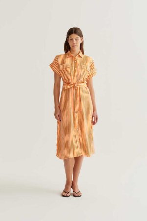 Vestido midi rayas orange