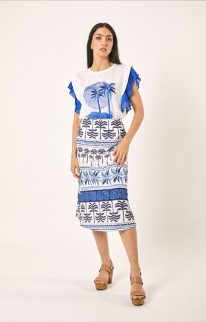 Falda palmeras y hojas blue