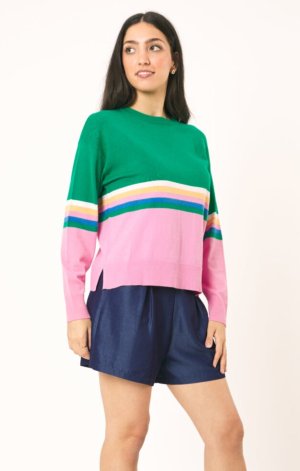 Jersey punto fino verde y rosa