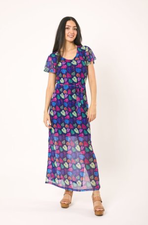 Vestido tul estampado hojas de colores