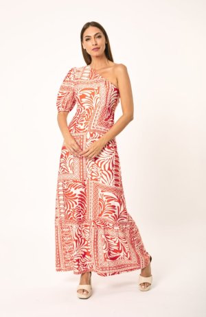 Vestido asimétrico teja anaranjado