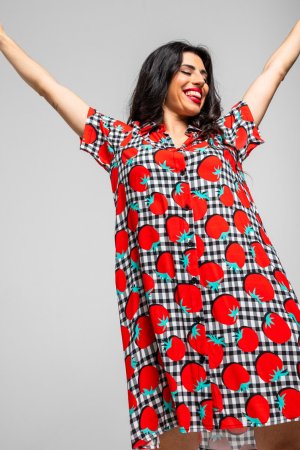 Vestido corto camisero tomate