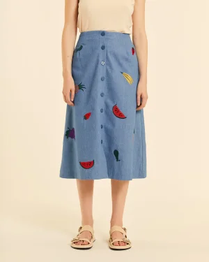 Camisa denim frutas bordadas