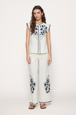 Blusa bordada lino y algodón