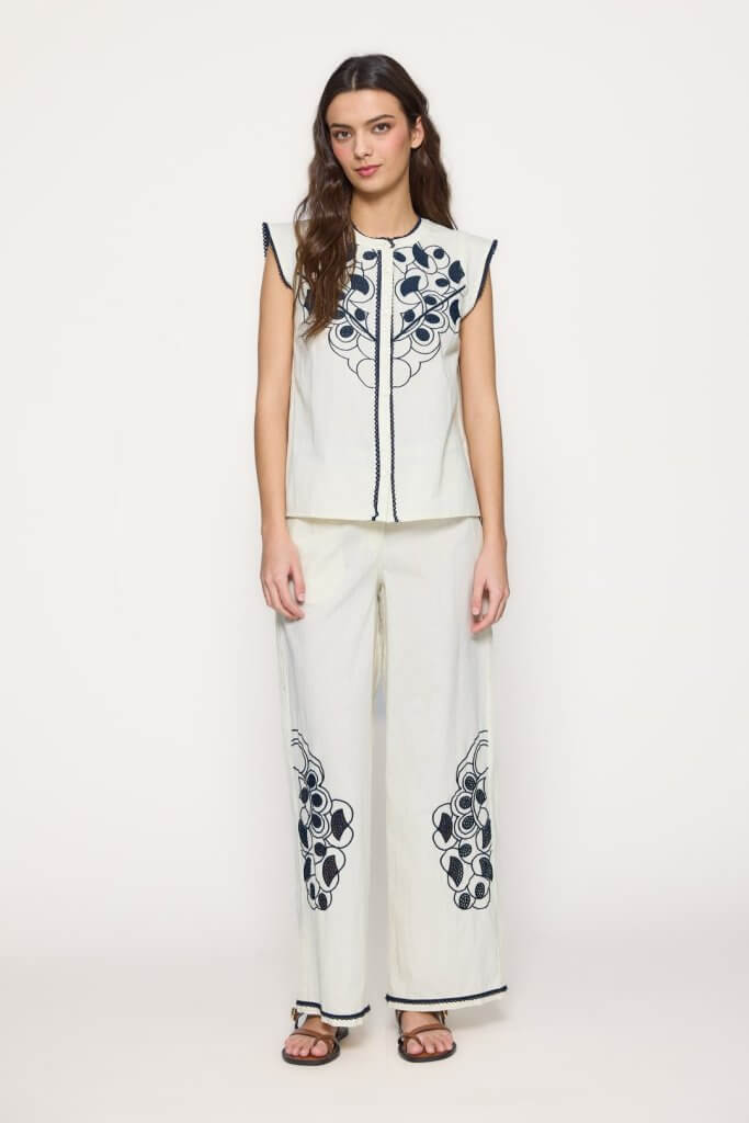 Blusa bordada lino y algodón