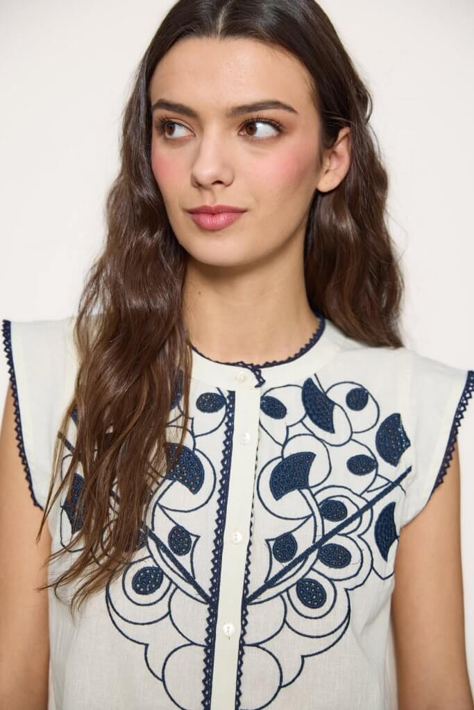 Blusa bordada lino y algodón