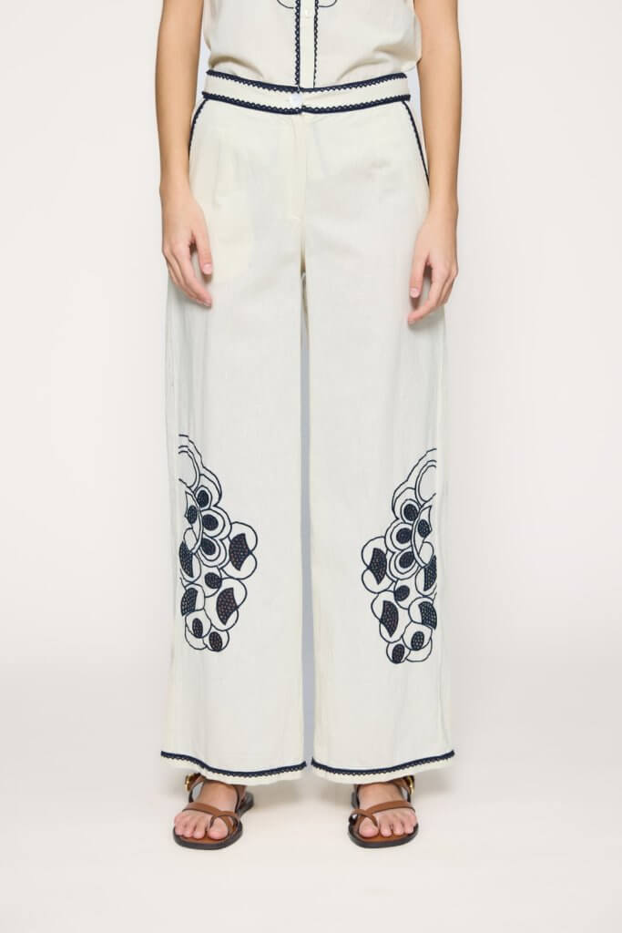 Pantalón bordado lino y algodón