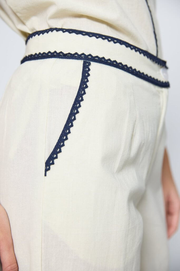 Pantalón bordado lino y algodón