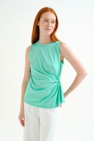 Camiseta verde algodón detalle drapeado