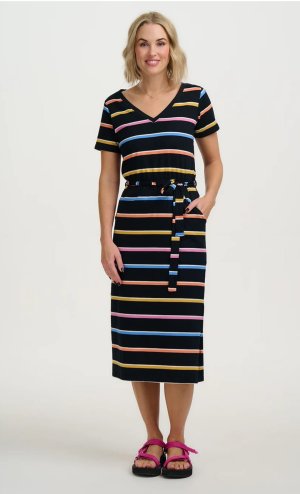 Vestido punto camiseta rayas de colores