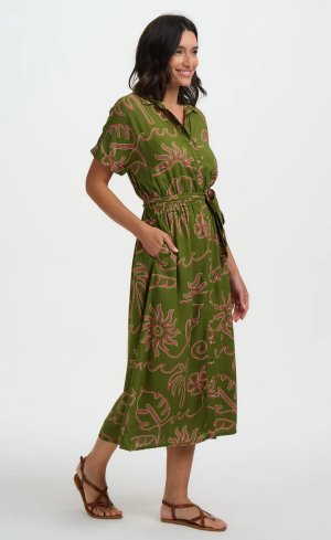 Vestido camisero verde kaki palm