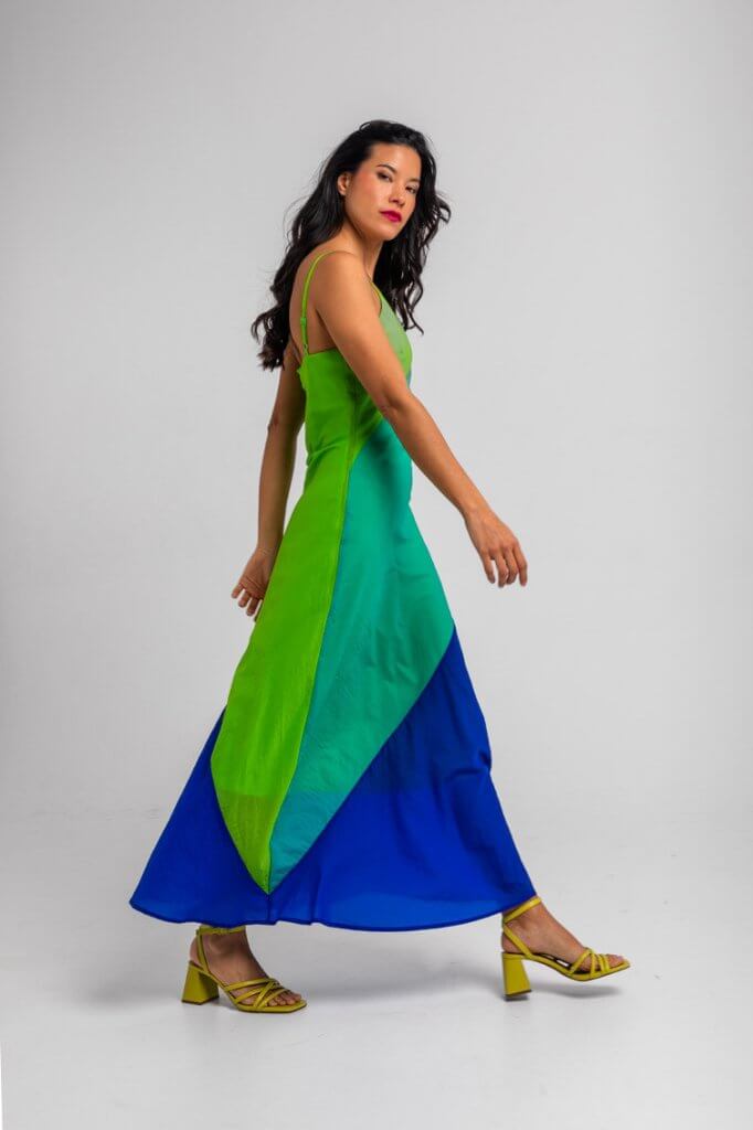 Vestido largo tricolor