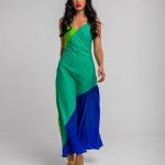 Vestido largo tricolor