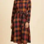 Vestido midi cuadros mostaza