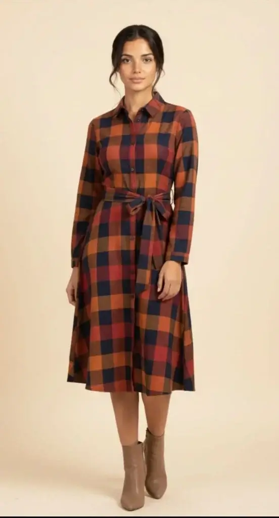 Vestido midi cuadros mostaza