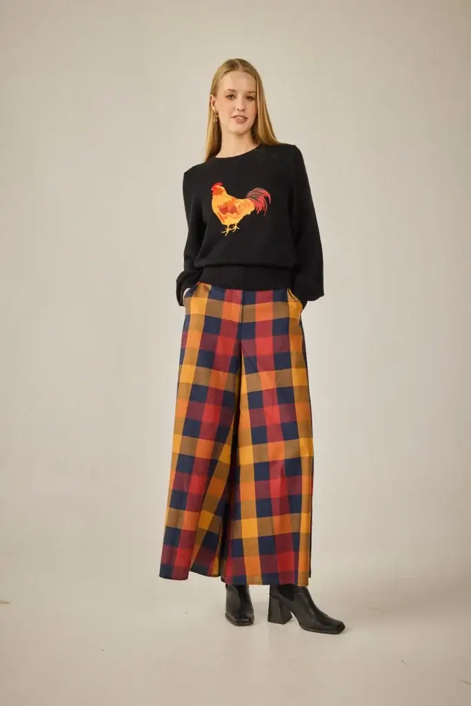 Pantalón cuadros mostaza