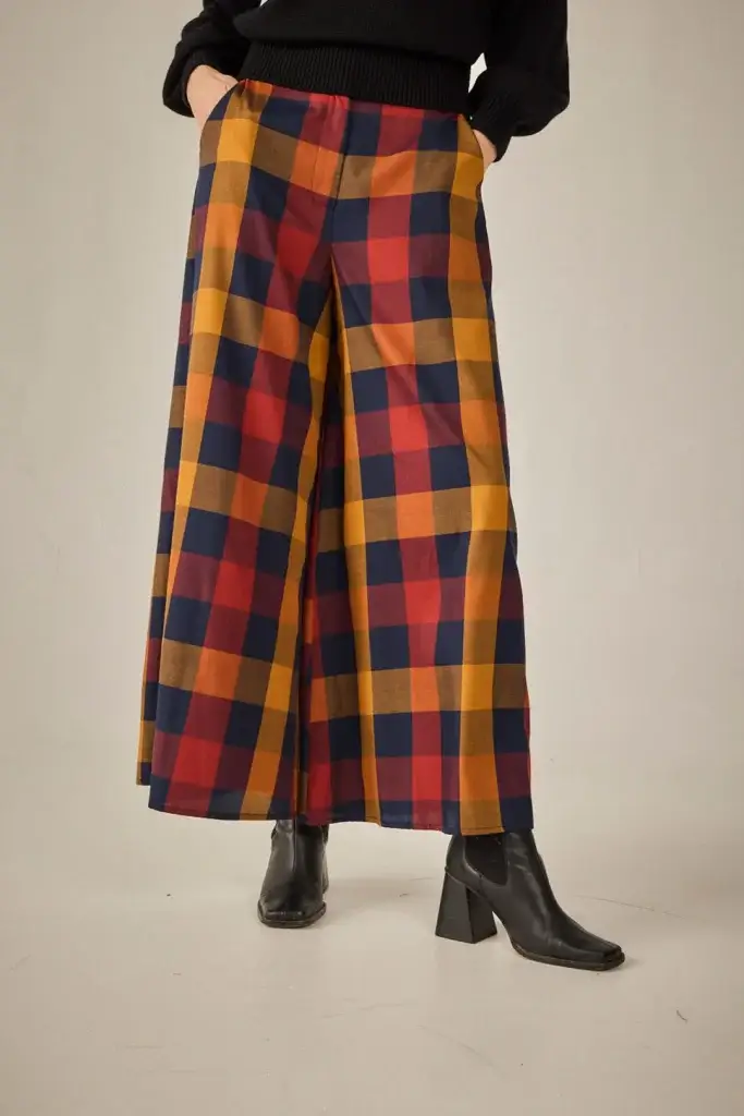 Pantalón cuadros mostaza
