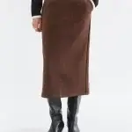Falda midi ante marrón