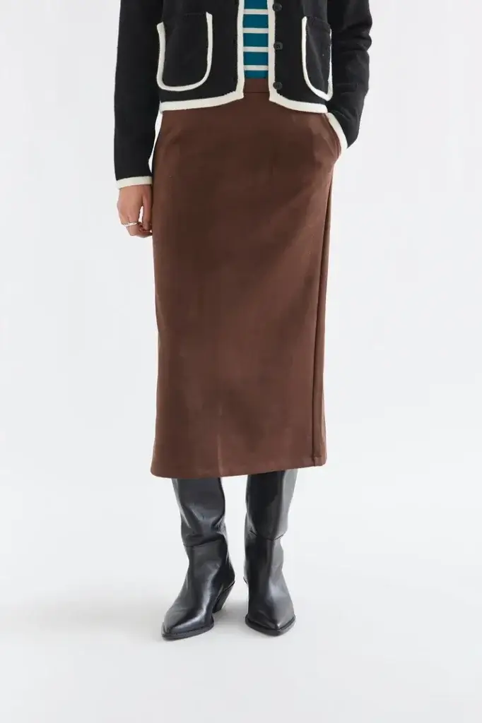 Falda midi ante marrón