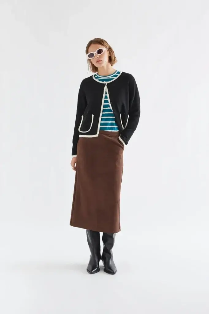Falda midi ante marrón