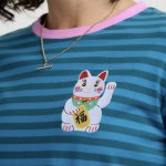 Camiseta rayas gato de la suerte