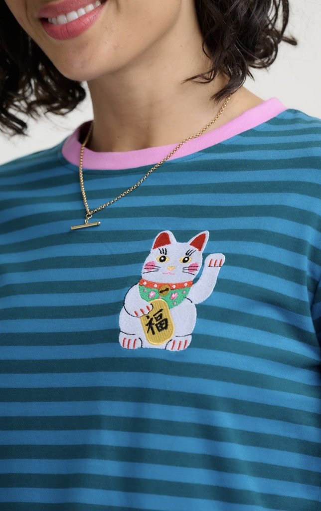 Camiseta rayas gato de la suerte